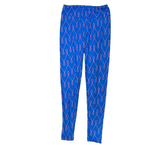 LuLaRoe Breast Cancer Awareness Leggings Blue Pink Ribbon One Size - Picture 2 of 11